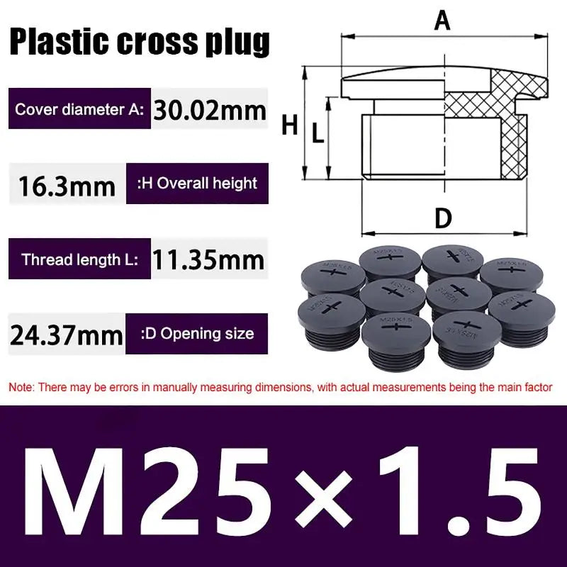 New 10Pcs Cross Shaped Plastic Plugs Nylon Waterproof Quality Threaded Hole Plugs M16X1.5 M18X1.5 M20X1.5 M22X1.5 M25X1.5 Peaceful Pleasures Health and Wellness black M25