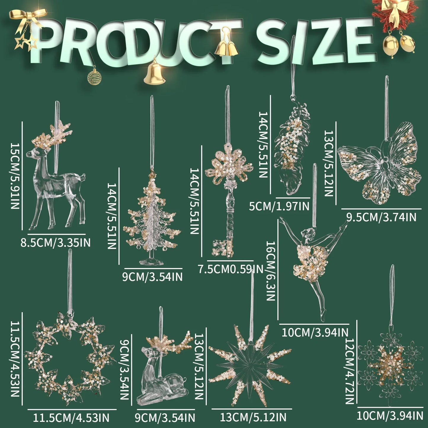 Sequined Acrylic Christmas Ornaments – Snowflake & Bell Pendants