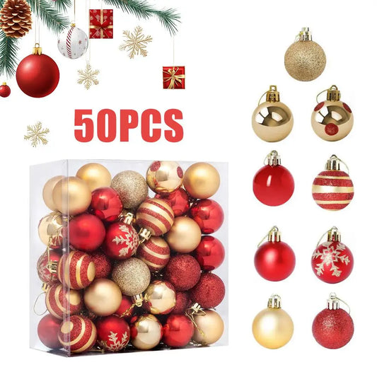 50Pcs Christmas Tree Ball Ornaments Red Gold Baubles Set Christmas Tree Ornaments Peaceful Pleasures Health and Wellness