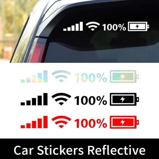 Funny Reflective Car Vinyl Stickers – WiFi & Battery Decals Car Vinyl Decal Peaceful Pleasures Health and Wellness