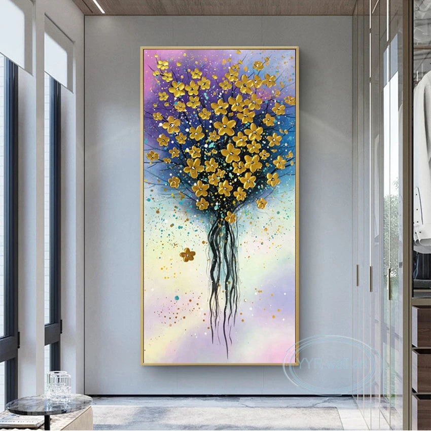 Wall Aesthetic Decoration Mural Handmade Abstract Flowers Art Picture Modern Light Luxury Hanging Poster For Living Room Bedroom Peaceful Pleasures Health and Wellness