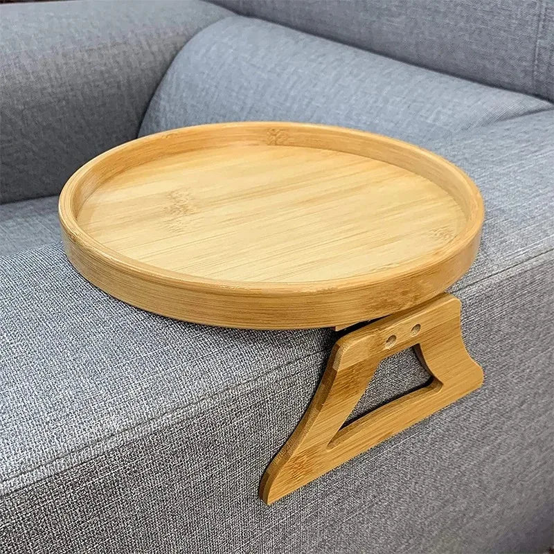 Wooden Sofa Armrest Tray Circular Clip Breakfast Home Use Foldable