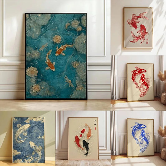 Japanese Red Koi Fish Canvas Print | Minimalist Wall Art Canvas Wall Art Peaceful Pleasures Health and Wellness