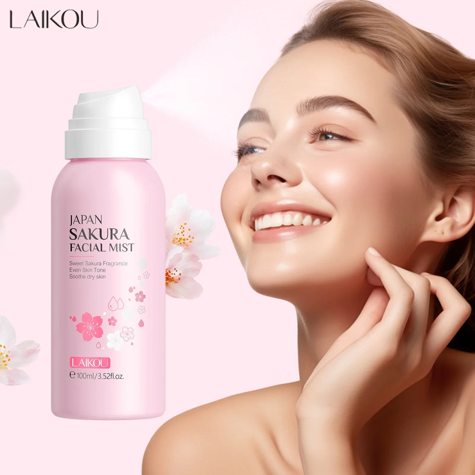 LAIKOU Sakura Facial Mist Brightening Spray Moisturizing Face Serum Brightening Toner Shrink Pores Oil Controlg Skincare 100ml Peaceful Pleasures Health and Wellness