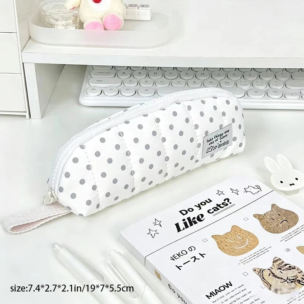 Korean White Polka Dot Pencil Case Ins Minimalist Student Portable