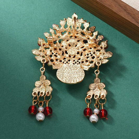 Phoenix Crest Flower Tassel Brooch | Chinese Court Style Pin Decorative Brooch Pin Peaceful Pleasures Health and Wellness