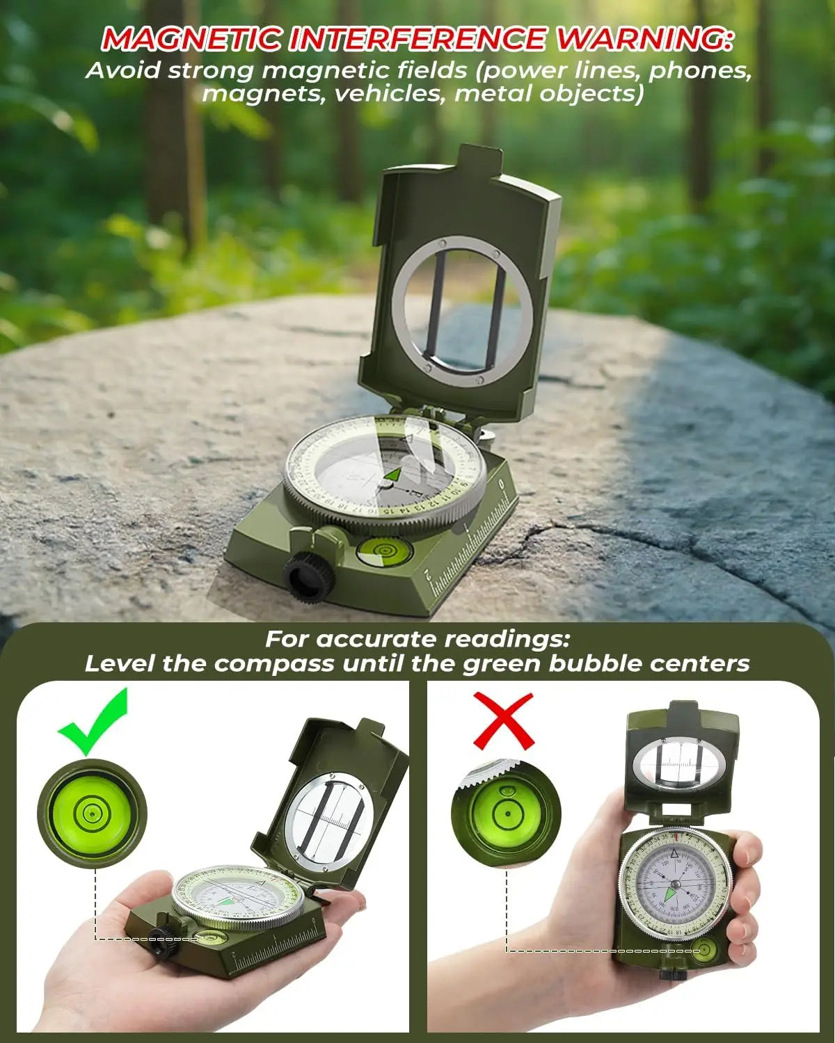 Tactical Waterproof Compass High Precision Professional Metal Sight Clinometer Compass Luminous for Outdoor Survival Essential ﻿ Peaceful Pleasures Health and Wellness