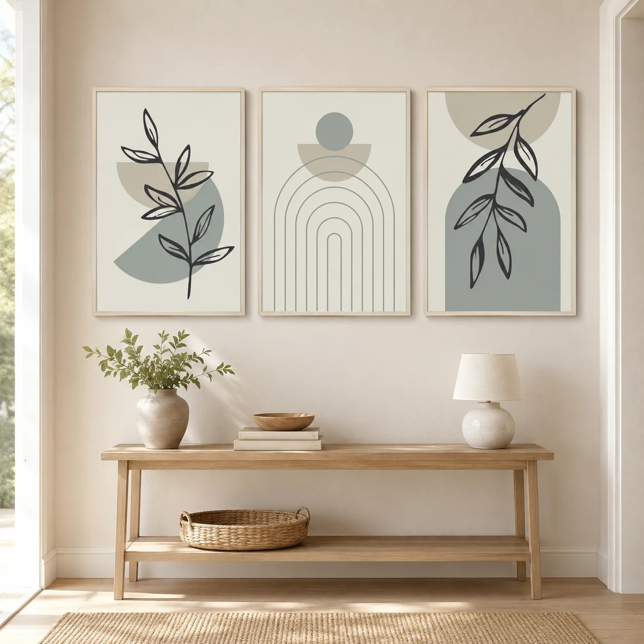 Nordic Minimalist Abstract Leaf Geometric Canvas Wall Art Print Canvas Wall Art Print Peaceful Pleasures Health and Wellness
