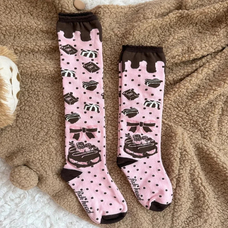 Original Qiaoqiao Cake knee-high calf socks Chocolate Chip Cookie cake cotton socks LOLITA lace socks calf women socks Peaceful Pleasures Health and Wellness