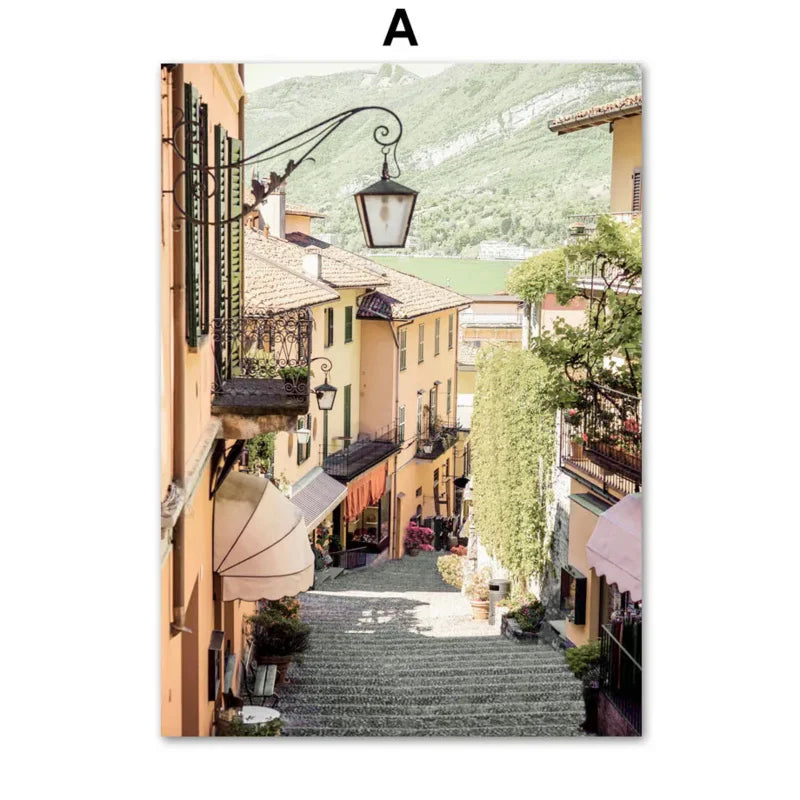 Italy Tuscany Canvas Wall Art | Mediterranean Town Print Poster