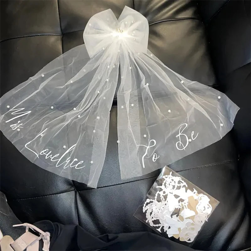 Personalised Pearl Bow Bridal Veil – Bachelorette & Hen Party Gift