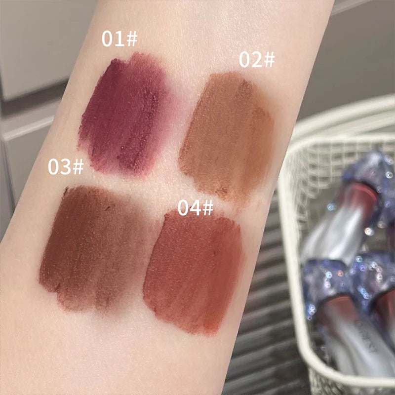 QIBEST 4 Colors Matte Lip Mud Soft Fog Brown Stain Lipgloss Waterproof Liquid Lipstick Easy To Wear Lip Tint Lasting Cosmetics Peaceful Pleasures Health and Wellness