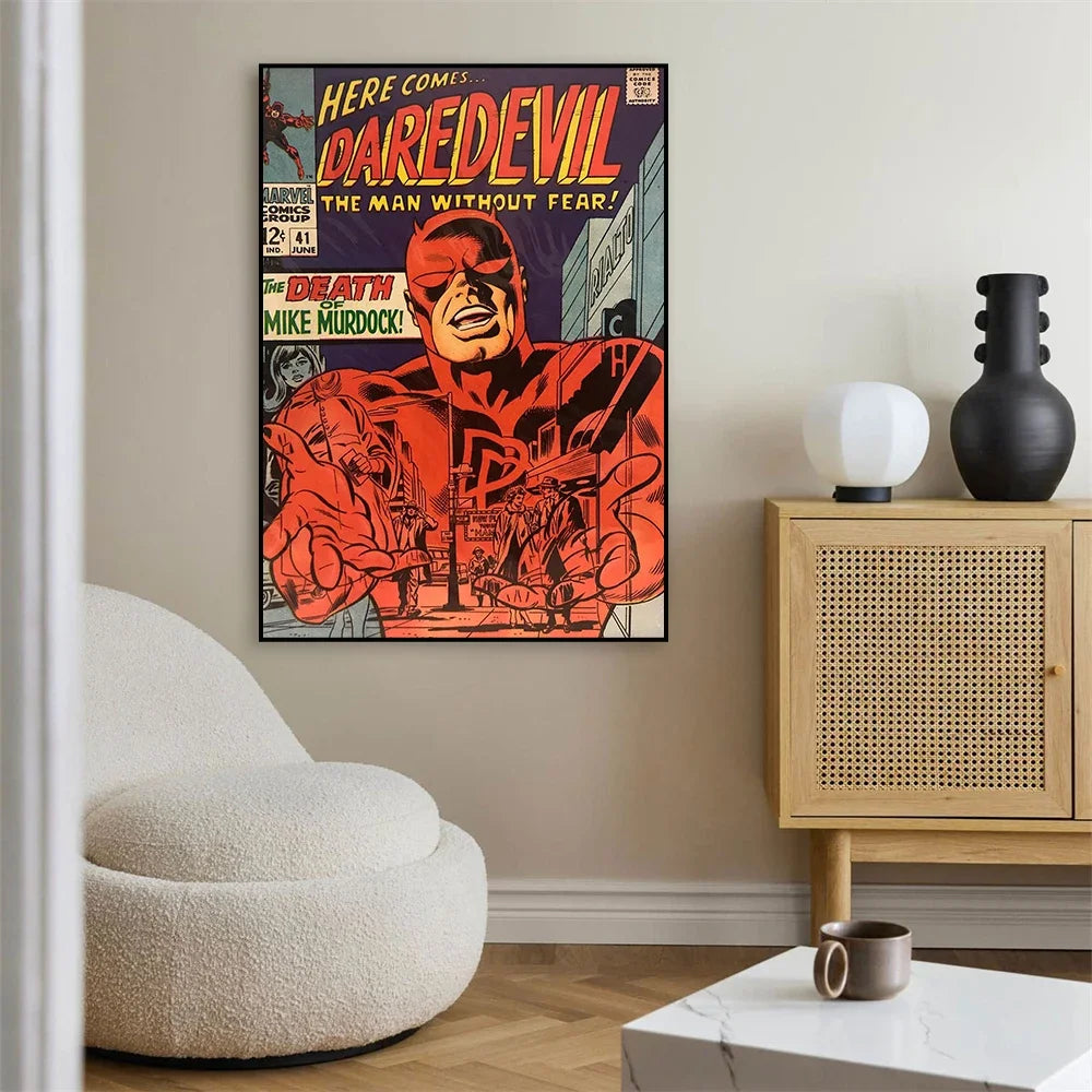 Daredevil Poster Superhero Daredevil Poster Comics Art Canvas Painting Minimalist Vintage Movie Art Print Bedroom Decor Peaceful Pleasures Health and Wellness