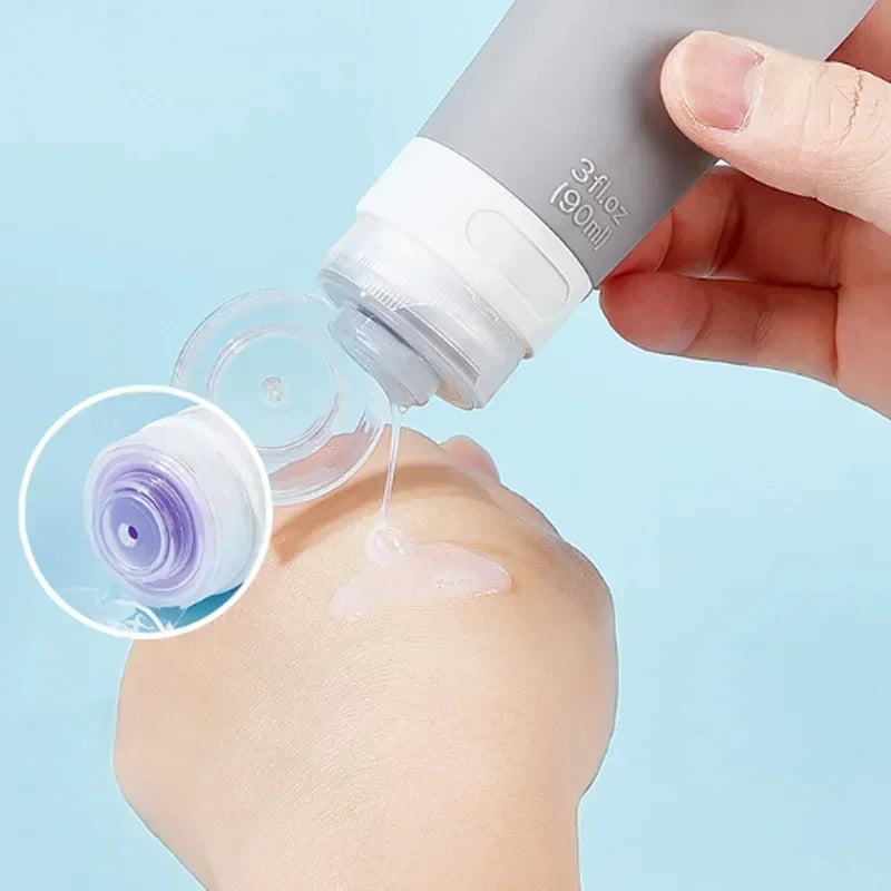 4Pcs Hangable Silicone Travel Dispenser Bottle Set Cosmetics Shampoo Shower Gel Face Wash Hand Soap Durable Peaceful Pleasures Health and Wellness
