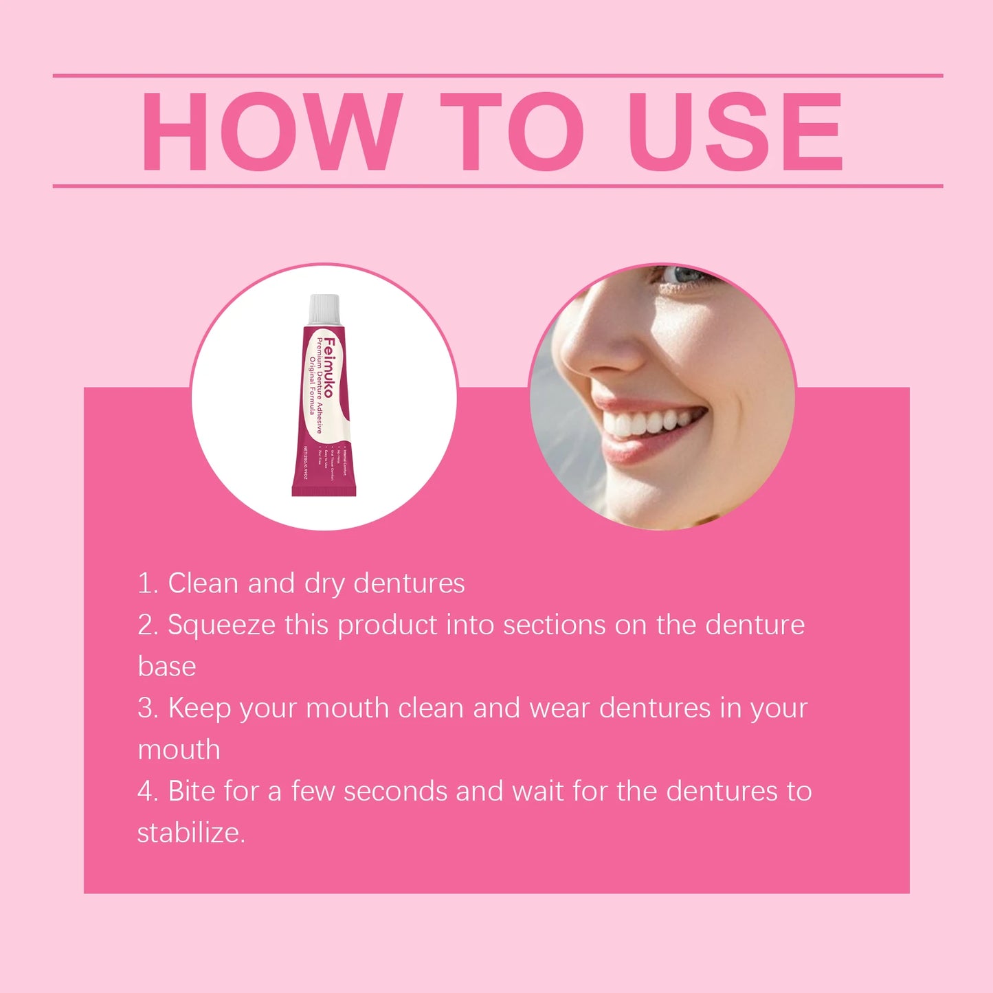 Feimuko Denture Adhesive Cream – Strong Hold & Waterproof, 28g