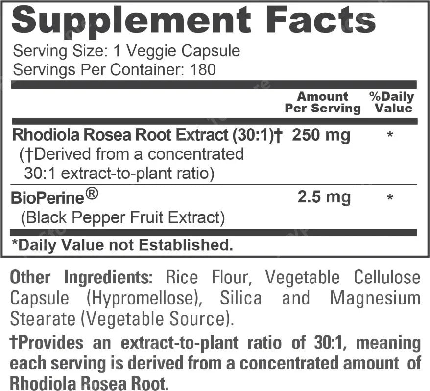Rhodiola Rosea 250mg Capsules – Energy & Mood | 180 Veg Caps