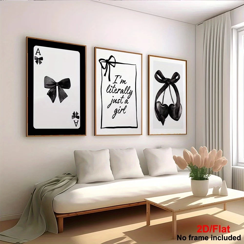 3-Piece Modern Black Bow Canvas Wall Art Print | Home Décor