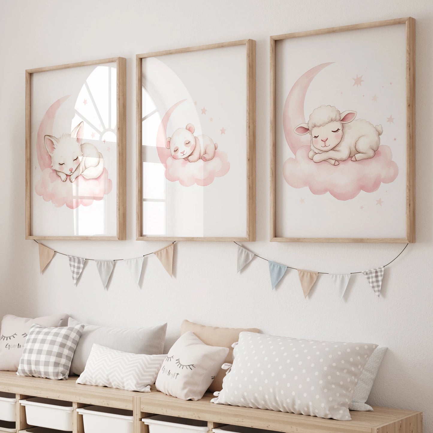 Pink Dream Animal Watercolor Canvas Wall Art | Kids Room Decor