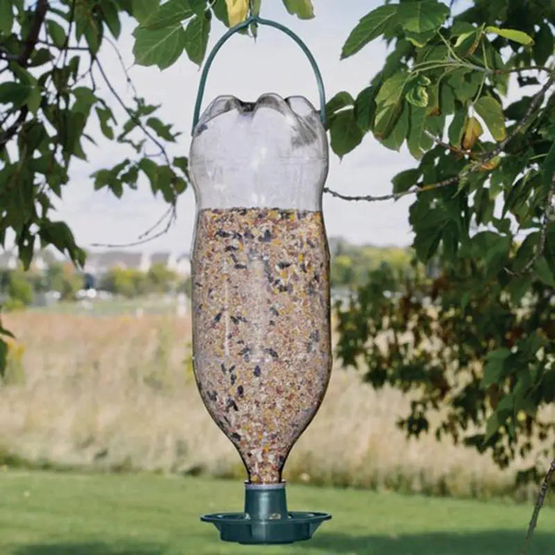 Hanging Automatic Bird Feeder Dark Green Plastic Birdfeeder Large Capacity Seed Tray Squirrel Resistant Outdoor Feeding Station Peaceful Pleasures Health and Wellness