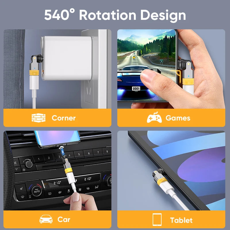 540° Rotating Magnetic USB-C Adapter | 3-in-1 Tips iPhone & Android