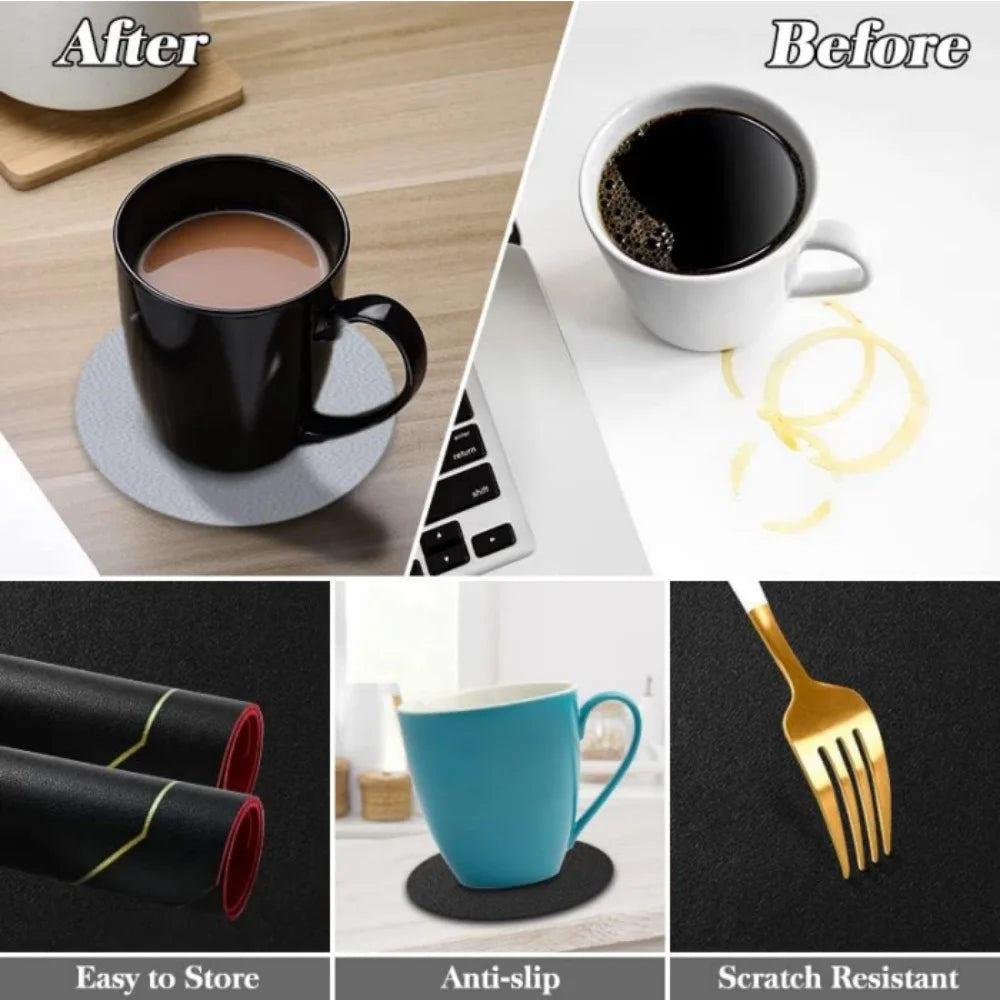 Placemats and Coaster Set 4/8 Pcs , Dual Sided Two-Color Place Mats 30x43cm/11.81x16.93inch Leather Heat Resistant Non-Slip Peaceful Pleasures Health and Wellness