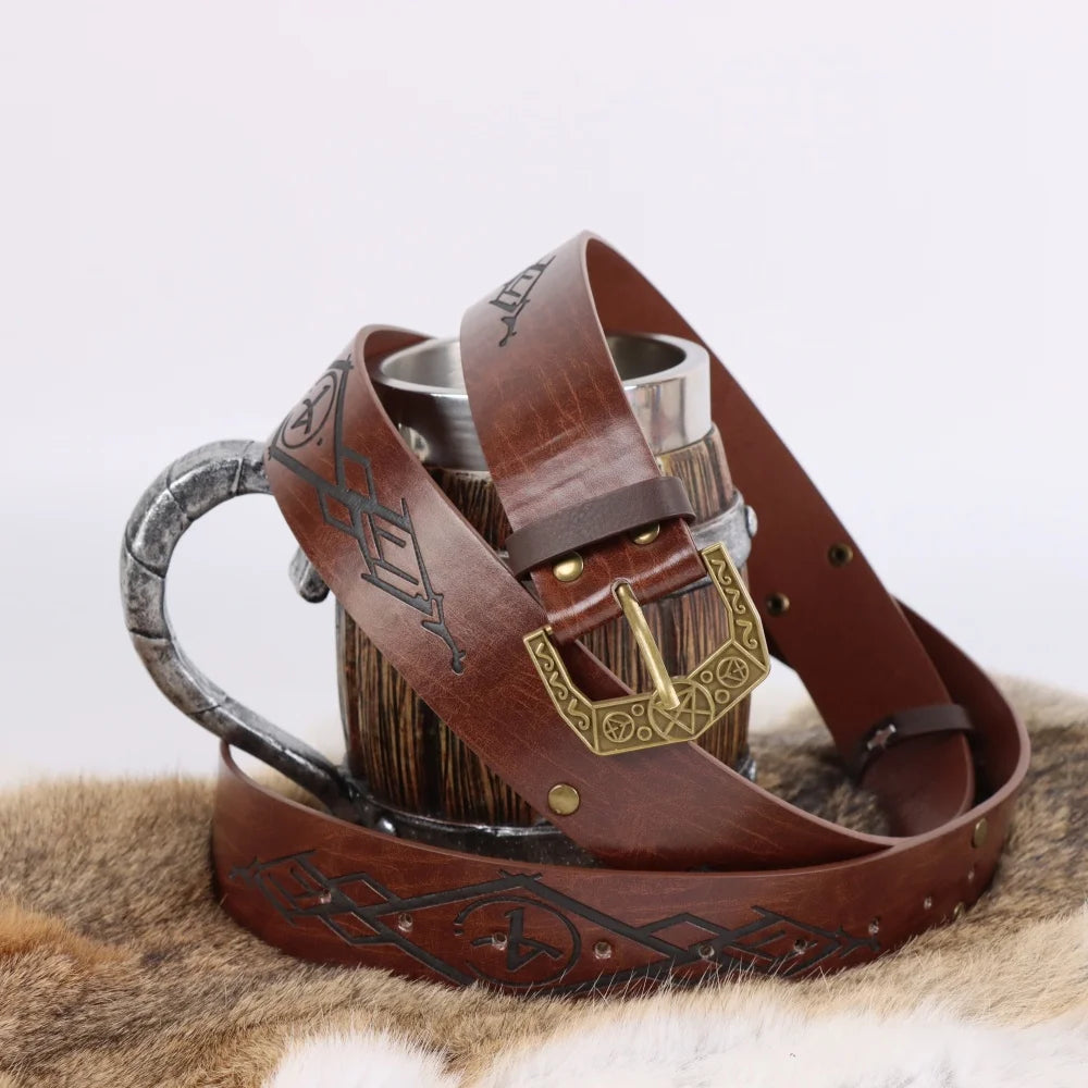 Viking Knights Cosplay Belt Renaissance Retro PU Leather Skirt Clip