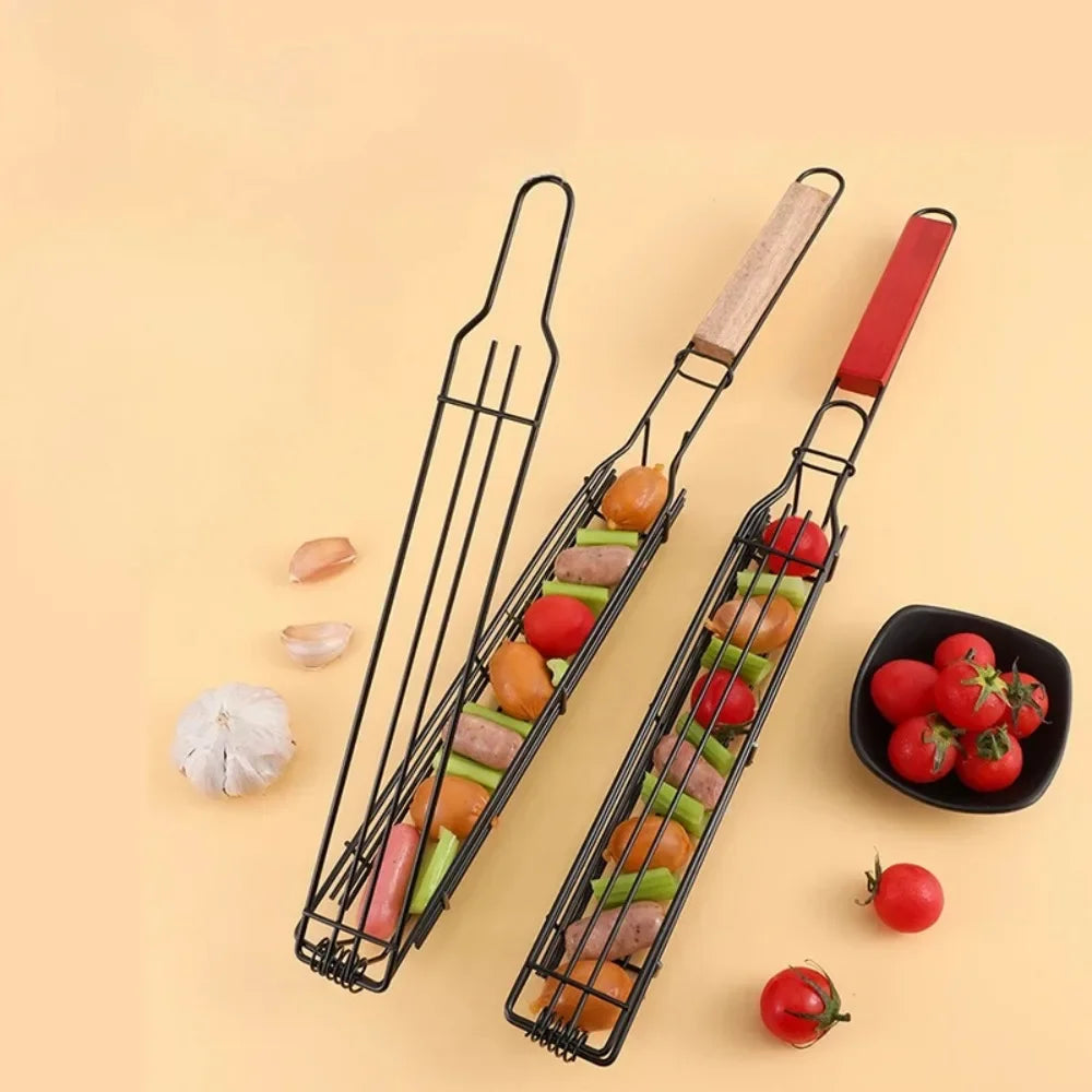Barbecue Grill Stainless Steel Non-Stick Grill Basket with Handle BBQ Roast Rack for Home Outdoor Picnic Kitchen Dining Tools Peaceful Pleasures Health and Wellness