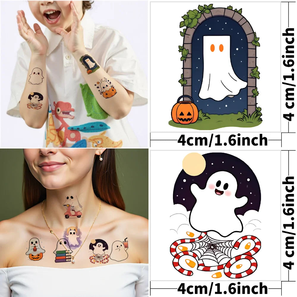 63-Pack Halloween Temporary Tattoos – Waterproof Ghost Stickers