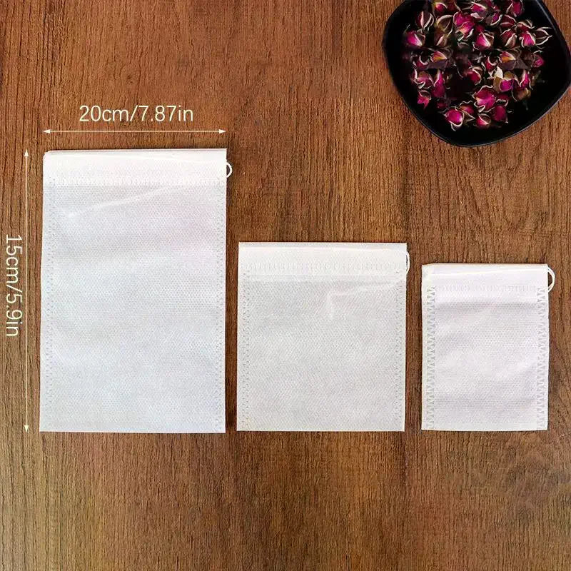 100 Disposable Drawstring Tea Bags – Empty Filter Pouches Tea Filter Bags Peaceful Pleasures Health and Wellness