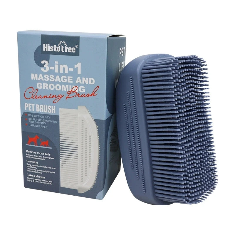 3-Head Silicone Pet Bath Brush – Fur Removal for Cats & Dogs