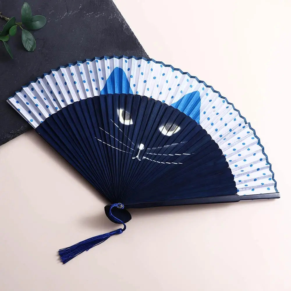 Bamboo Silk Cat Pattern Folding Fan – Decor & Gift