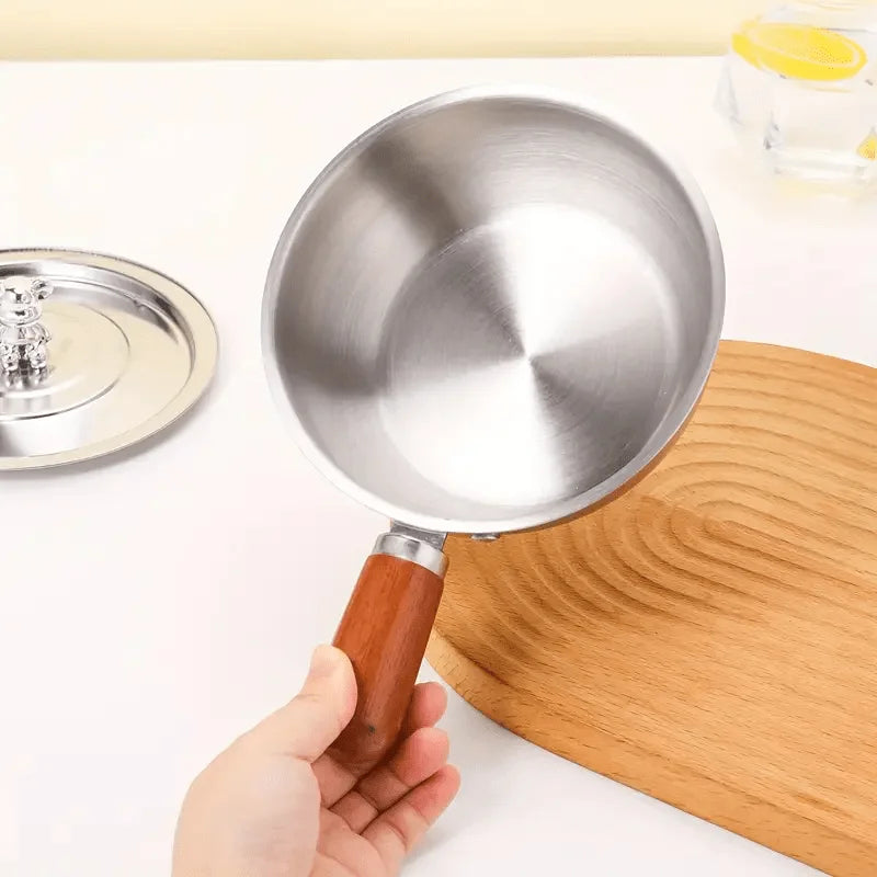 Stainless Steel Mini Milk Pot | Wooden Handle Induction Saucepan