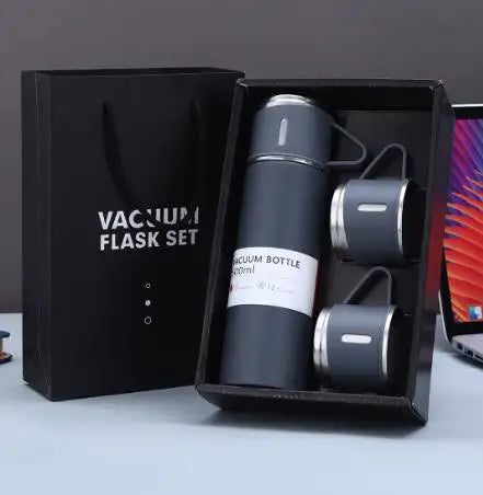 One Cup Three Lid Thermos Cup Set 304 Stainless Steel Handle Lid Gift Cup Men's And Women's Portable Gift Box Set Peaceful Pleasures Health and Wellness DARK GRAY 401-500ml