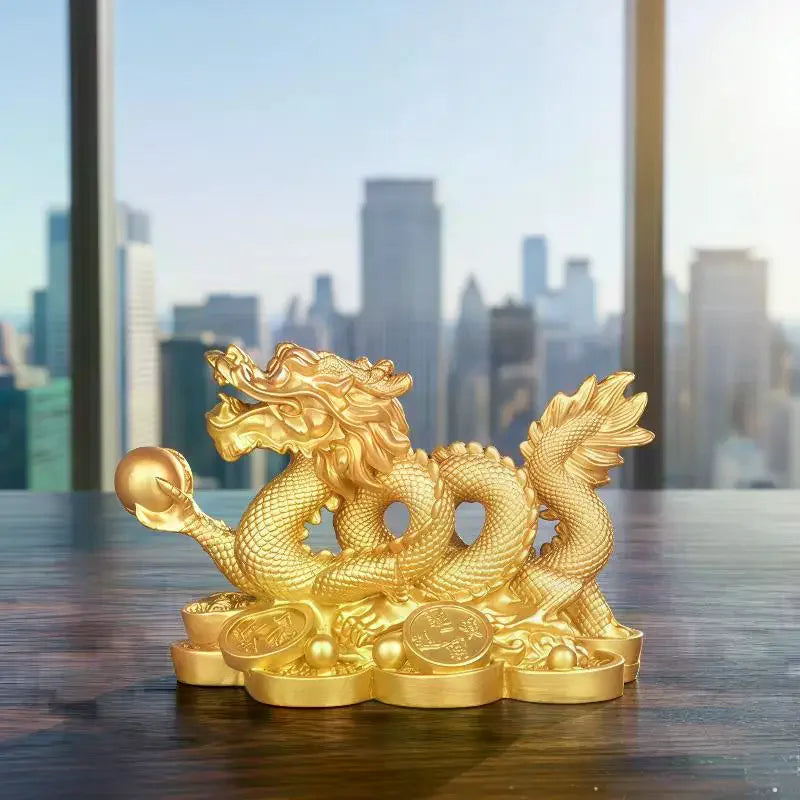 Golden Dragon Feng Shui Resin Ornament | Home & Office Decor