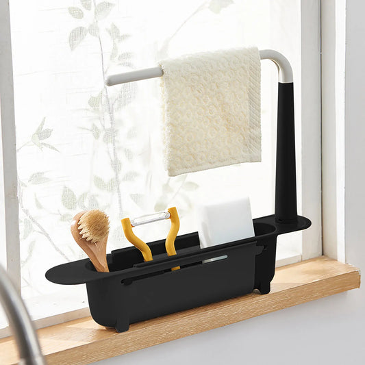 elescopic Sink Shelf Drainer Rack Kitchen Organizer Soap Sponge Holder Towel Rack Storage Organizer Basket Gadgets Accessories Peaceful Pleasures Health and Wellness