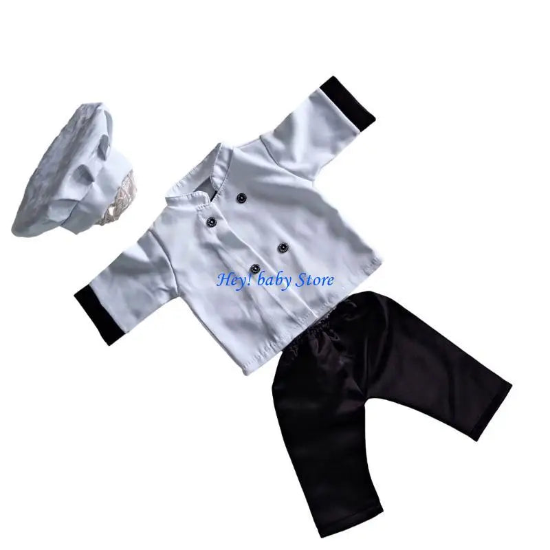 3-Piece Newborn Baby Chef Cook Costume Photo Outfit 0-2M
