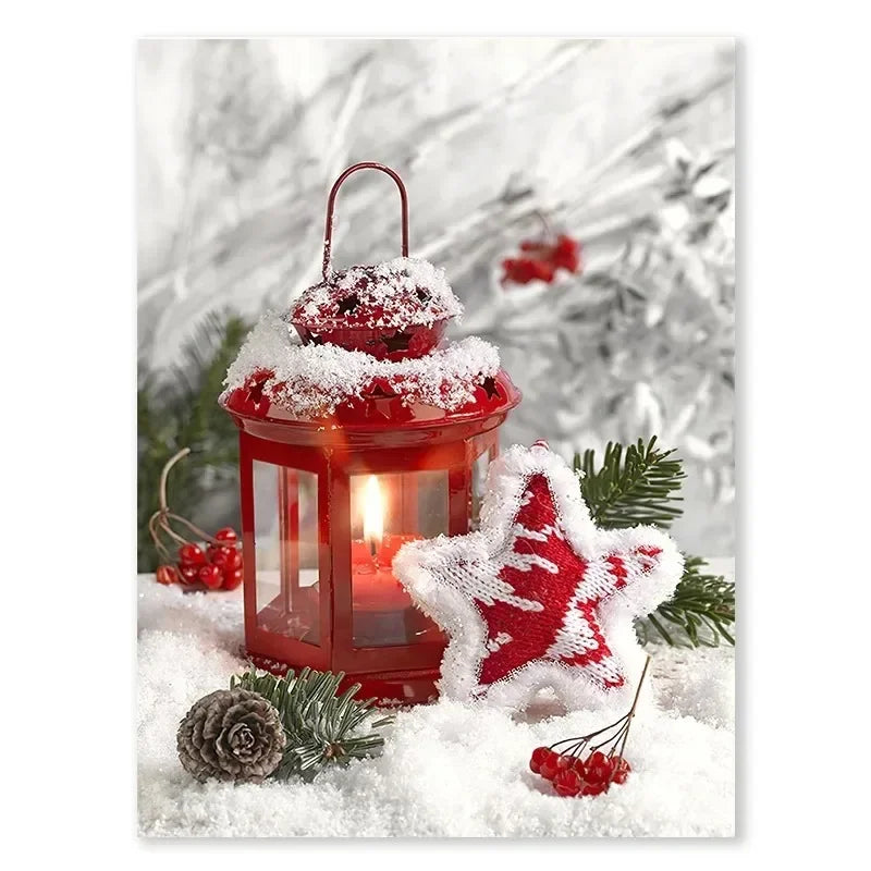 Christmas Snowman & Moose Canvas Wall Art | Winter Decor Print