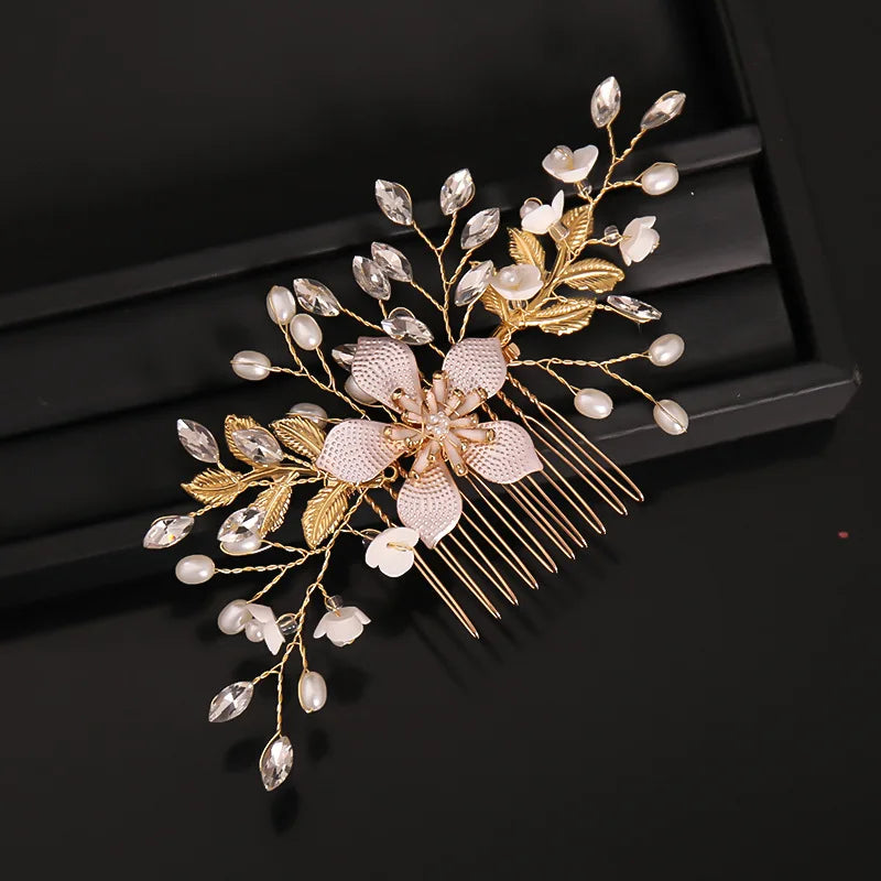 Bridal Flower Pearl Hair Comb Elegant Side Bun Wedding Accessory Peaceful Pleasures Health and Wellness