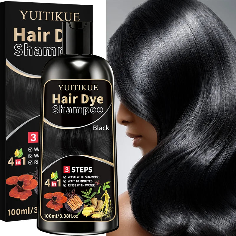 YUITIKUE Herbal Black Hair Dye Shampoo 100ml - Gentle 4-in-1 3 Steps Hair Color Shampoo for At-Home Easy Use Peaceful Pleasures Health and Wellness
