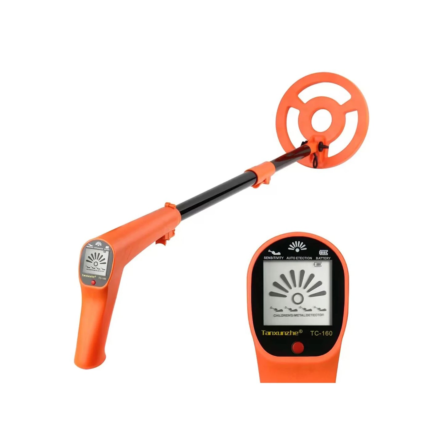 Kids Outdoor Educational Toy LCD Metal Detector 27.5"-37.8" Adjustable 6.5" Coil Peaceful Pleasures Health and Wellness Orange