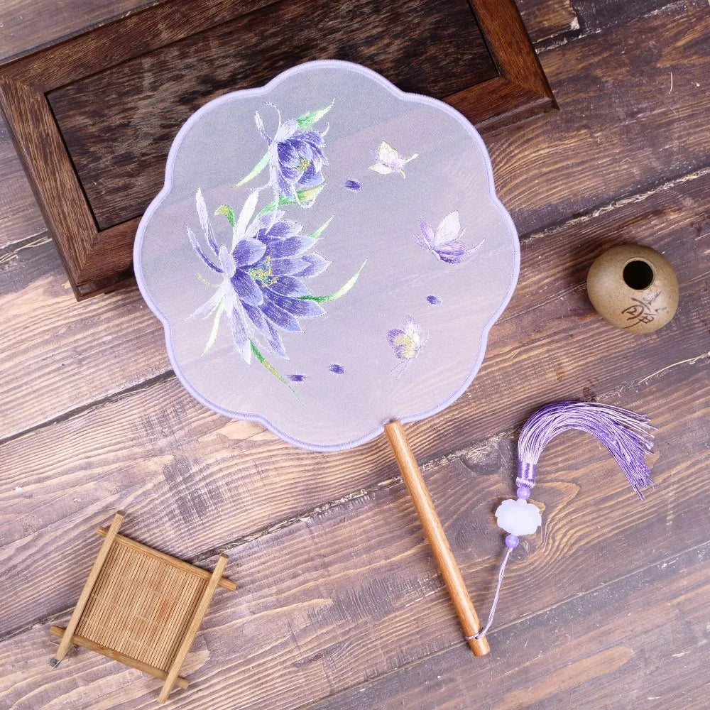 Vintage Silk Embroidery Fan | Floral Hanfu Accessory & Dance Prop