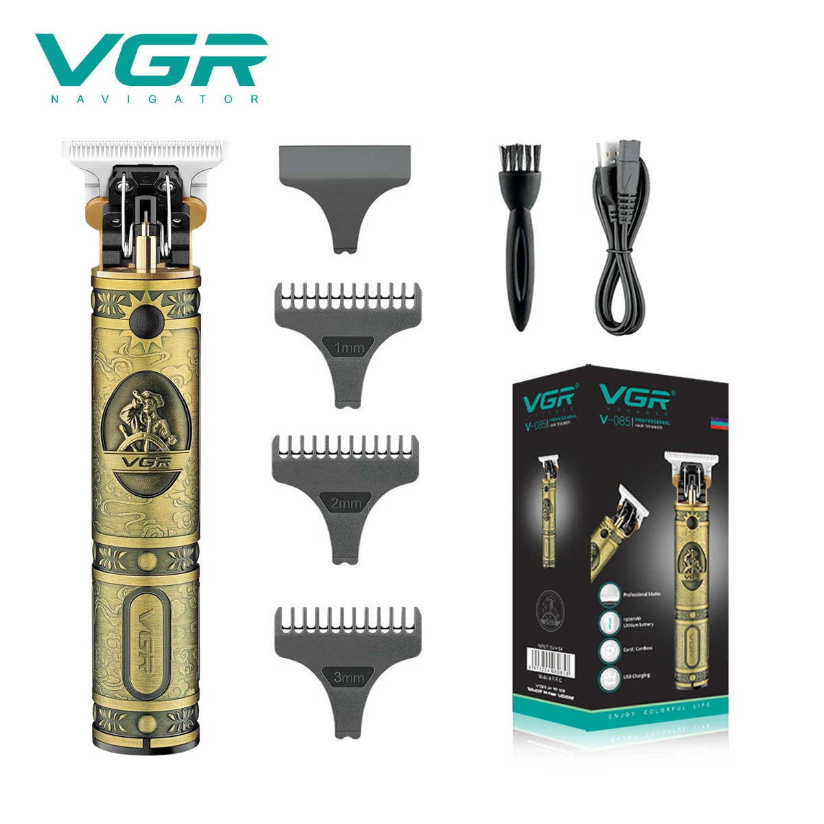 VGR 085 Hair Clipper Professional Rechargeable Personal Care Vintage Engraving Scissors T9 Trimmer USB Reduction Barber VGR Peaceful Pleasures Health and Wellness 085 usb