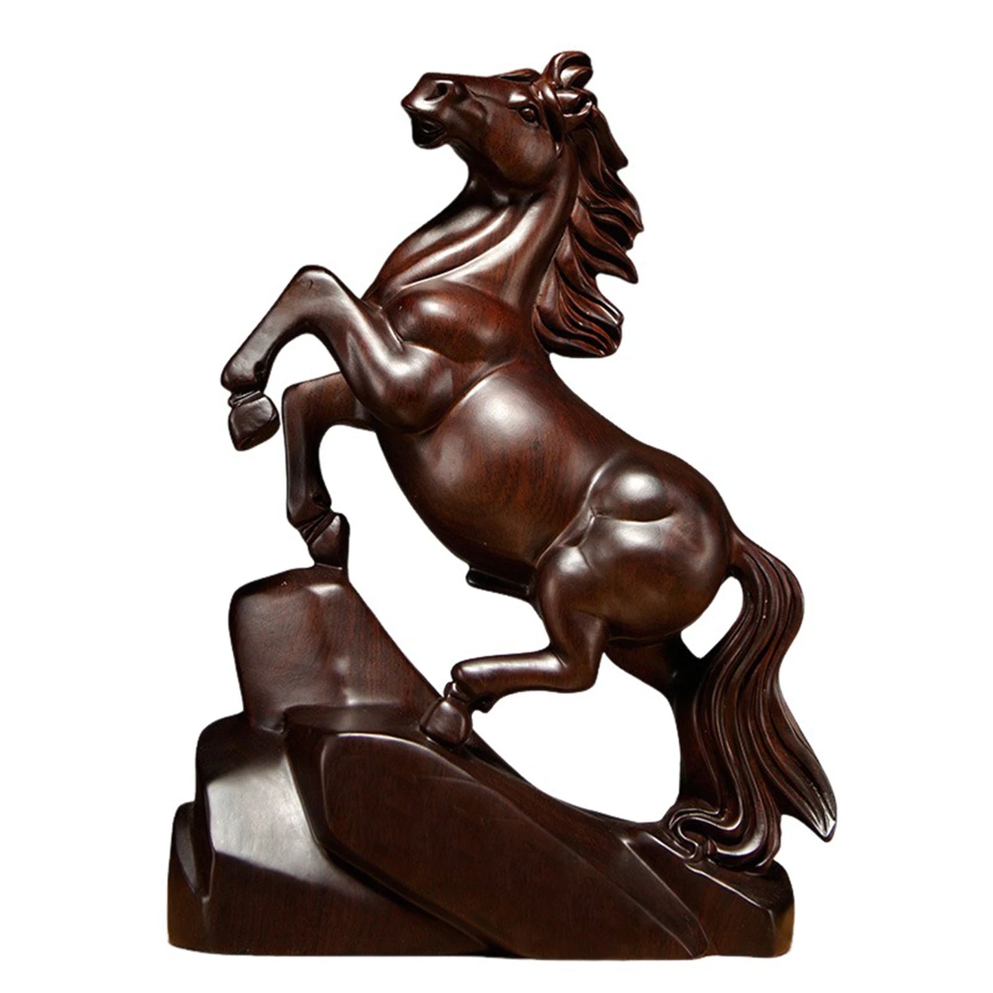 2026 Year of the Horse Wood Figurine | Chinese New Year Statue Decorative Figurine Peaceful Pleasures Health and Wellness Black 15cm
