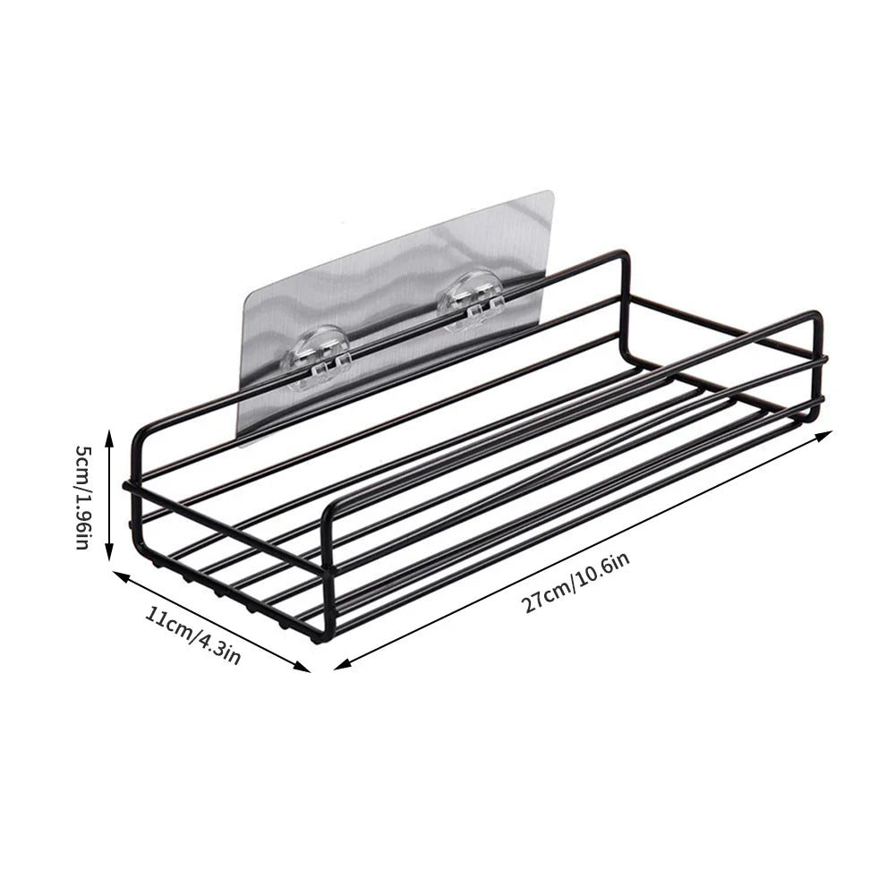 Black Iron Corner Shower Caddy Rack – Punch-Free Wall Mount
