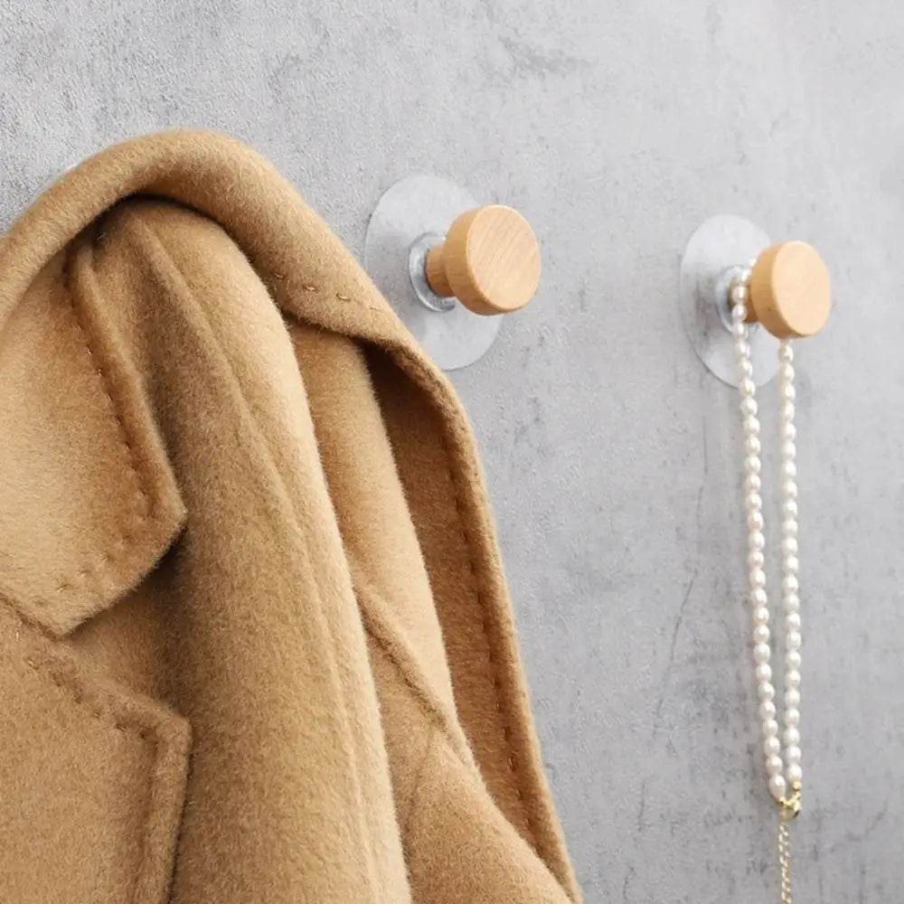 10-Pack Nordic Wood Suction Cup Hooks | No-Drill Adhesive