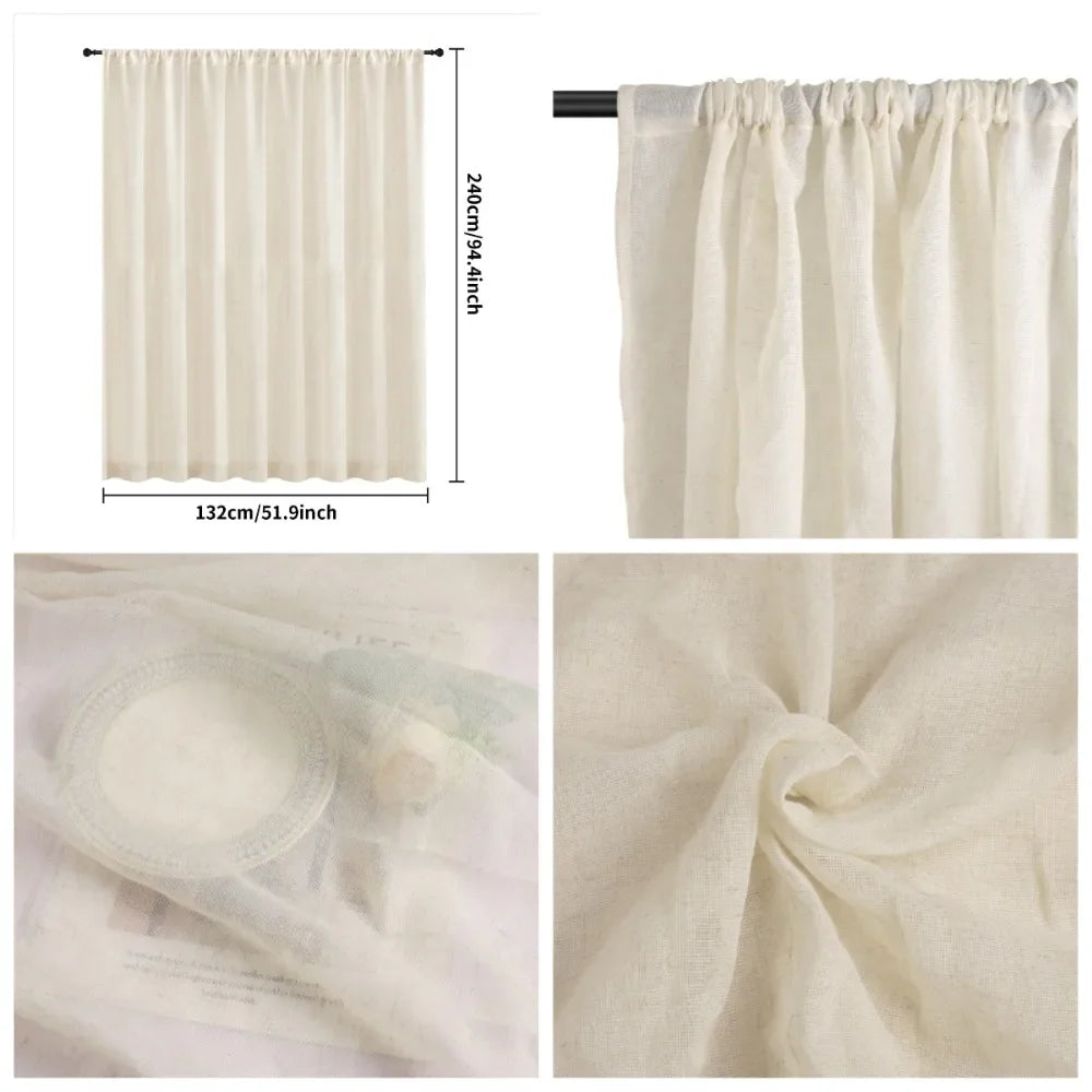 Linen Curtains 160cm/240cm Length for Living Room Bedroom Rod Pocket Light Filtering Semi Window Curtain Boho Farmhouse Drapes Peaceful Pleasures Health and Wellness