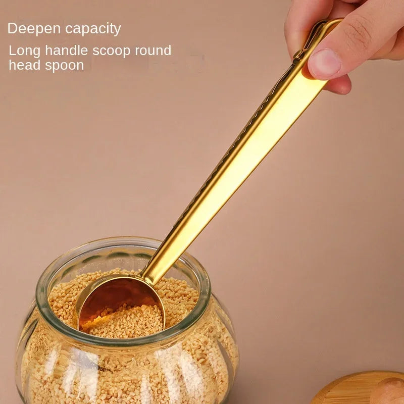 Coffe Spoon Drinkware Teas Set Stainless Steel Spoons Sealing Clamp Tableware Coffeeware Teaware Kitchen Snack Bag Bar Dining Peaceful Pleasures Health and Wellness