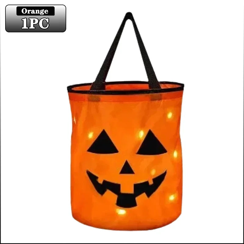 LED Light-Up Halloween Pumpkin Candy Bucket Tote Bag for Kids