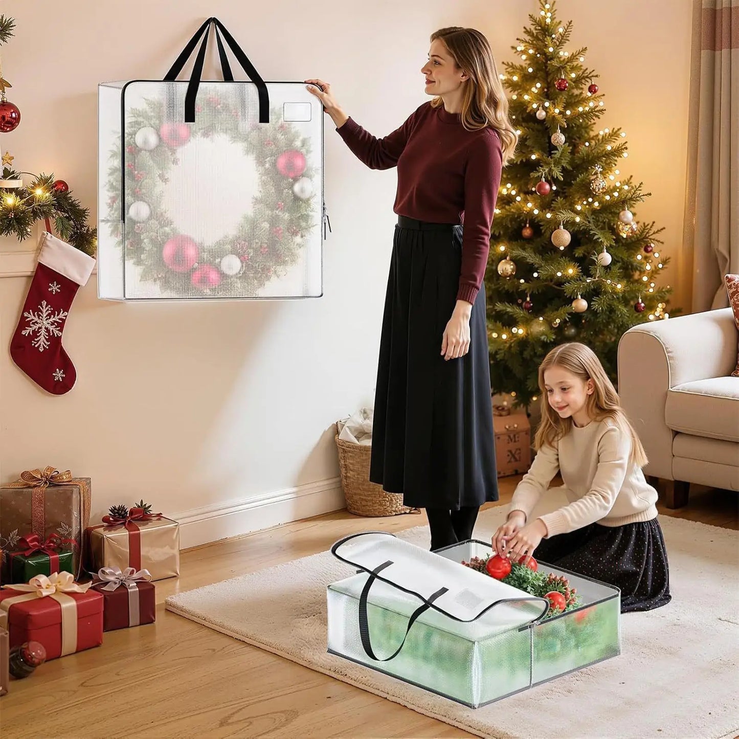 5-Pack Clear Christmas Wreath Storage Bags | Garland Organizer Holiday Storage Bag Peaceful Pleasures Health and Wellness