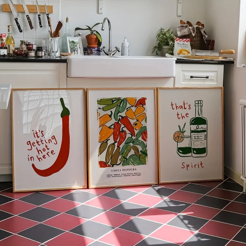 3-Piece Retro Chili Pepper Canvas Wall Art Prints – Kitchen Decor Canvas Wall Art Peaceful Pleasures Health and Wellness